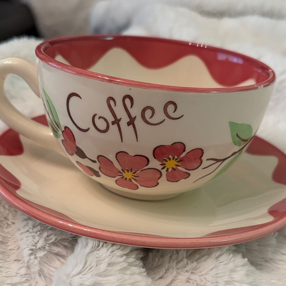 LARGE HAND PAINTED DAD COFFEE" CUP WITH SAUCER